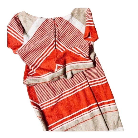 ANTHROPOLOGIE LILKA Sorella Red Tan White Crew Striped Bodycon Casual Dress M - Picture 6 of 8